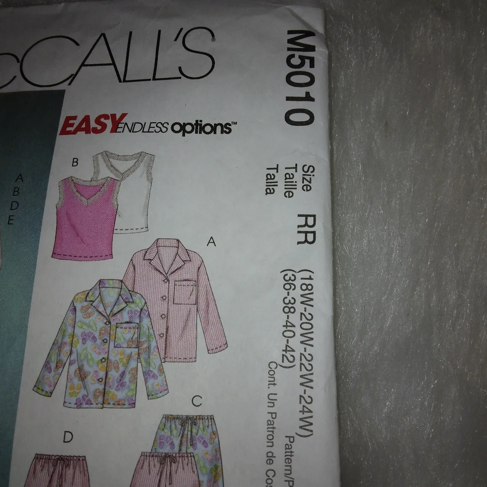 MCCALL'S M5010 Sz 18W-24W Endless Options Select-a-size women's Lounge w…